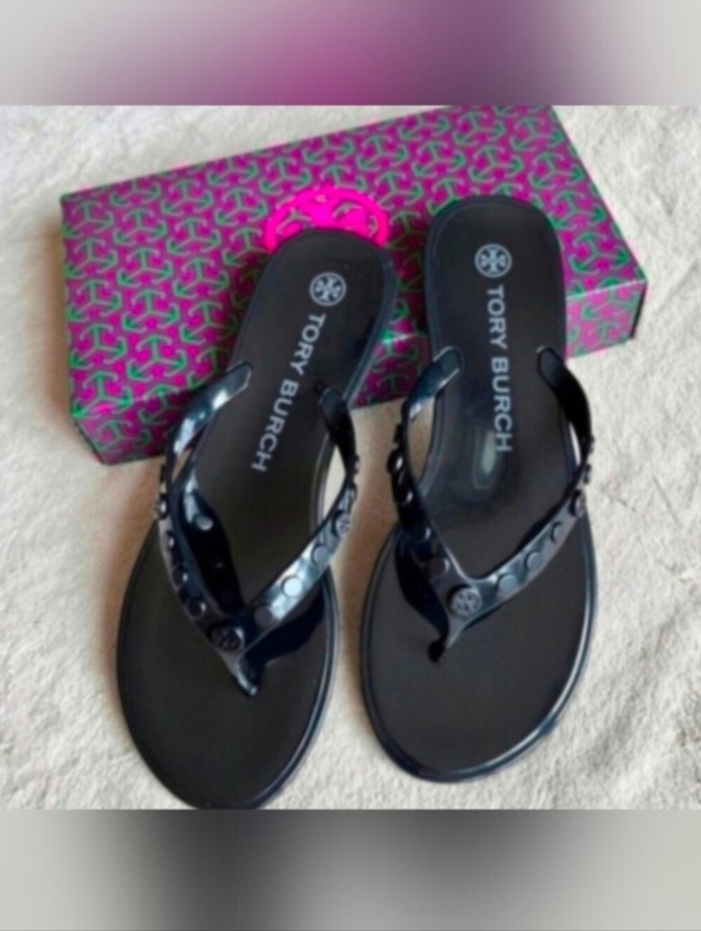 NWOT Tory Burch Black Jelly Sandals with Logo Detail - New With Original Box